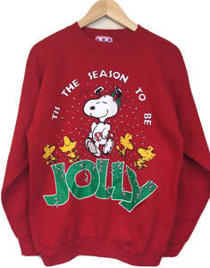 VTG Snoopy Peanuts Sweatshirt Christmas Holiday Tis The Season To Be Jolly sz L